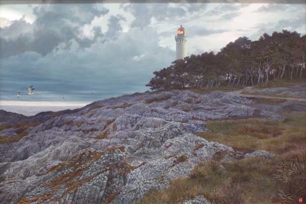 2013年4月　第61回光陽展　会友秀作賞：浜野 洋一　薄暮紅一閃～日御碕灯台～　（油彩） F120