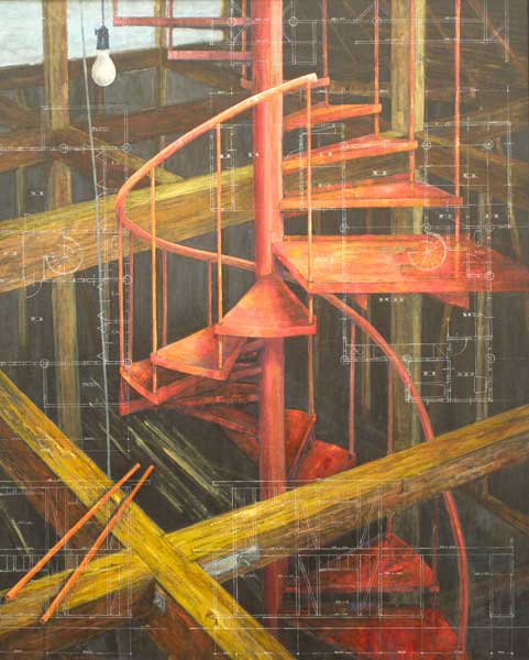 2013年4月　第61回光陽展　会友奨励賞：島谷 三千男　螺旋階段構築　（油彩）　F100