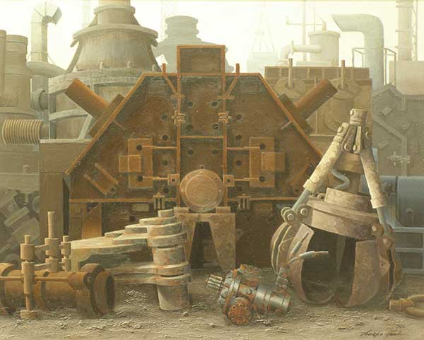 2014年4月　第62回光陽展　会友秀作賞　岩井 美枝子　[ 会友 ]　SCRAP　MACHINES　（油彩） F100