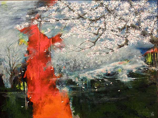 2015年4月　第63回光陽展　委員　柴田 信行　　花見燃ゆ　（油彩） 変110
