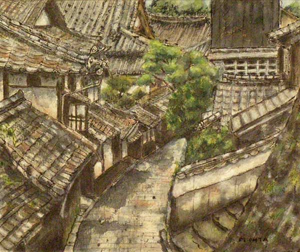 2017年4月　第65回記念光陽展　小品佳作賞　太田 雅代　[ 小品部門 ]　臼杵　・　二王座歴史の道　（水彩） F8