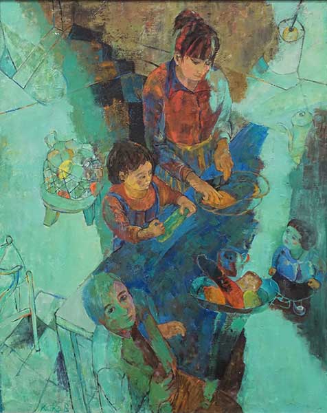 2018年4月　第66回光陽展　会友秀作賞　坂東 圭子　[ 会友 ]　何してるの？　（油彩） F100