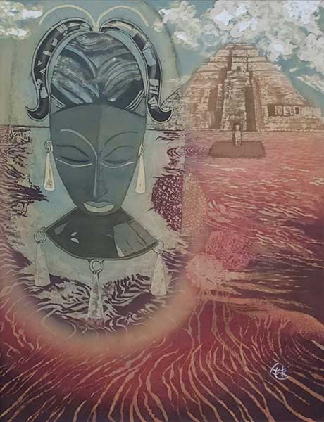 2018年4月　第66回光陽展　会員奨励賞　布施 毬江　[ 会員 ]　　酋長の娘（メキシコ）　（染色） F80