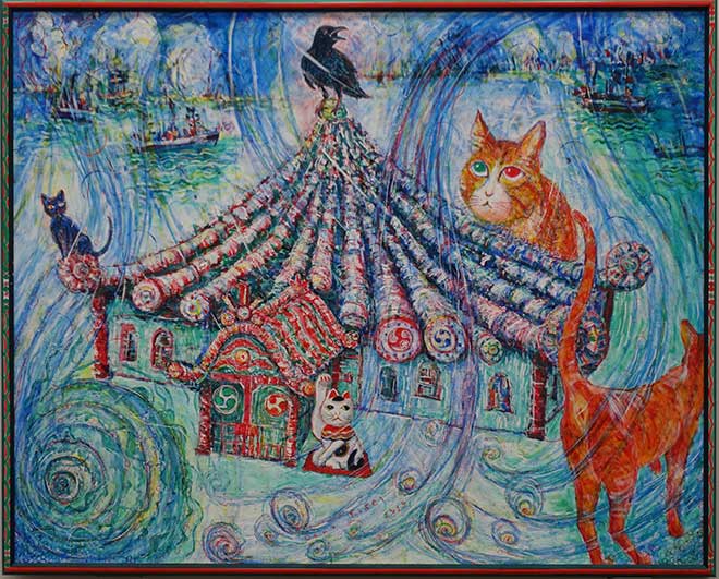 2019年4月　第67回 光陽展　委員　大野 起生　　海風が躍る神社　（油）　F100