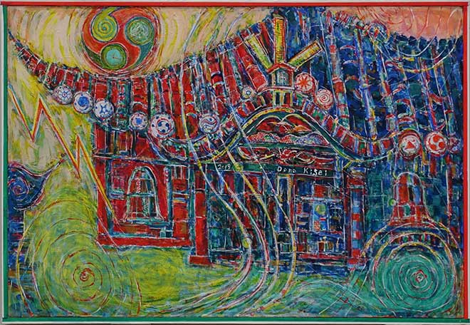 2019年4月　第67回 光陽展　委員　大野 起生　　祭りの音が聞こえる　（油彩）　P50