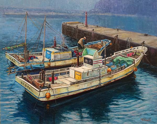 2020年4月　第68回 光陽展　会員　西村 俊彦　（ﾆｼﾑﾗ ﾄｼﾋｺ）　　漁を終えて　（油）　F100