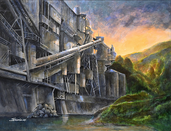 2021年4月　第69回 光陽展　廣瀬 茂人　（ﾋﾛｾ ｼｹﾞﾋﾄ）　　奥多摩の巨大工場　（水）　F80
